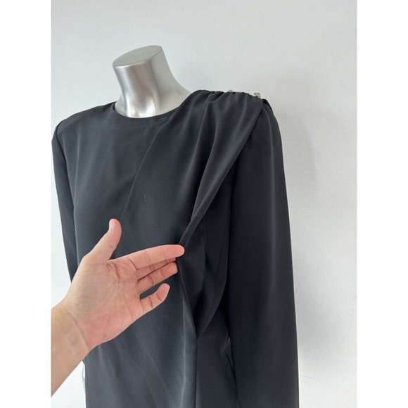 Luisa Spagnoli black Dress IT 44 Shoulder Pads Jewel Gatsby VTG - Picture 3 of 12
